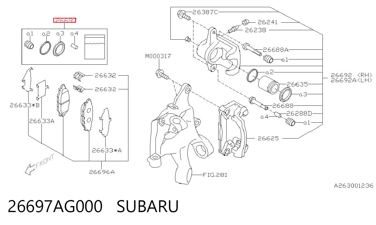 26697AG000 Subaru Zestaw naprawczy zacisku hamulcowego tylnego