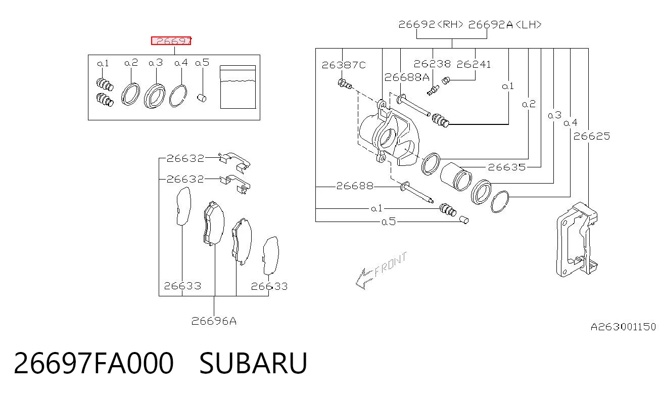 26697FA000 Subaru Zestaw naprawczy zacisku hamulcowego przedniego