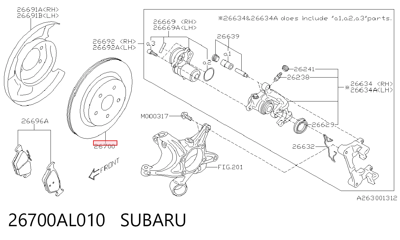26700AL010 Subaru Tarcza hamulcowa tylna