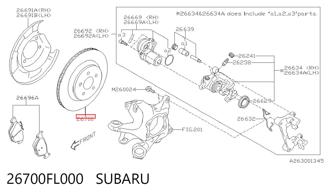 26700FL000 Subaru Tarcza hamulcowa tylna