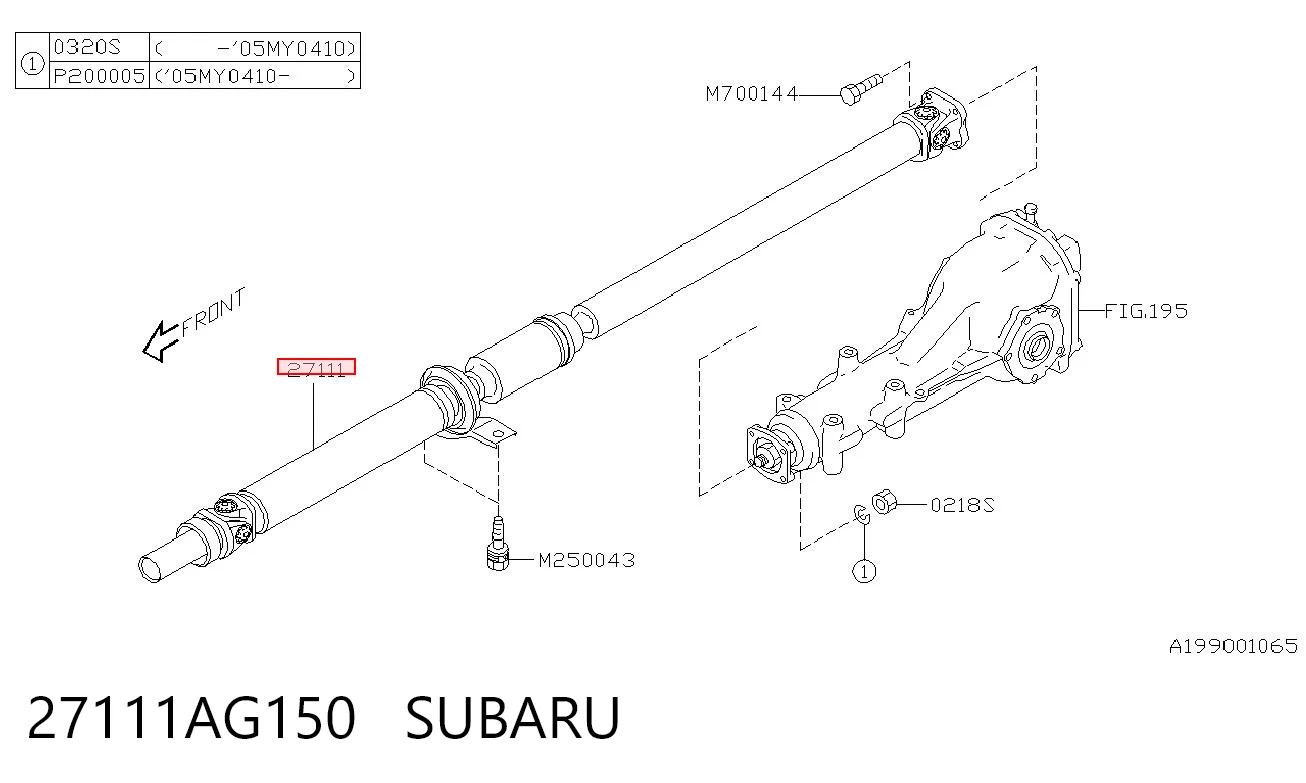 27111AG150 Subaru Wał Cardana tylny, kompletny