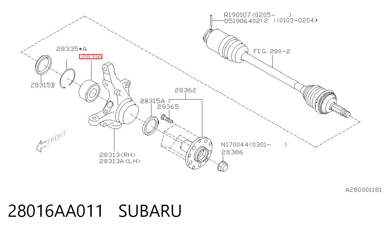 28016AA011 Subaru Łożysko piasty przedniej