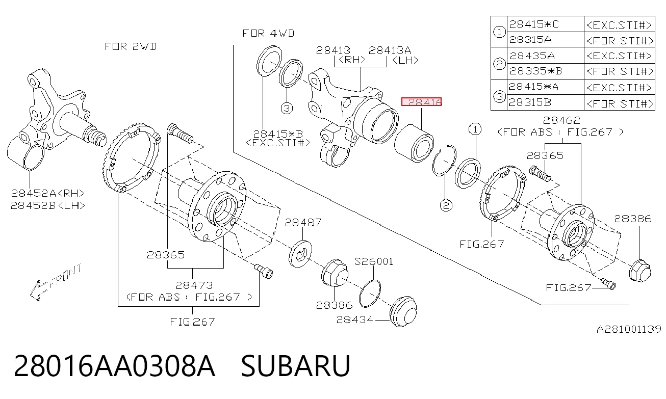 28016AA0308A Subaru Lożysko piasty tylnej