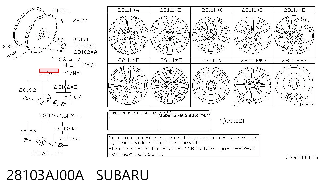 28103AJ00A Subaru Czujnik ciśnienia w oponach