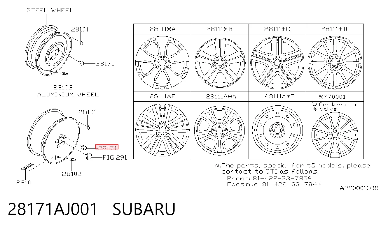 28171AJ001 Subaru Nakrętka koła