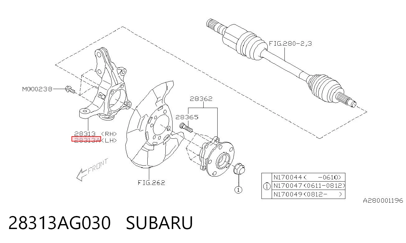 28313AG030 Subaru Czop (zwrotnica) przedni lewy