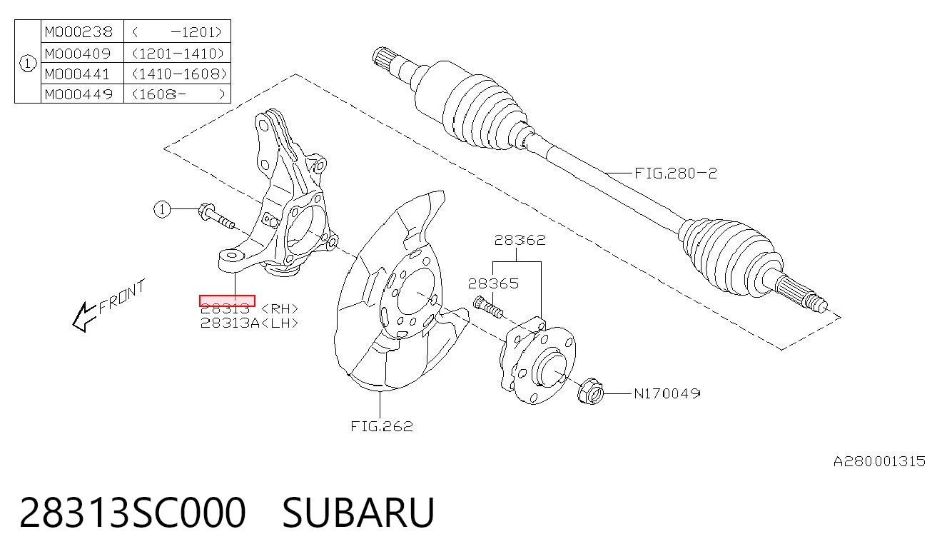 28313SC000 Subaru Czop (zwrotnica) przedni prawy