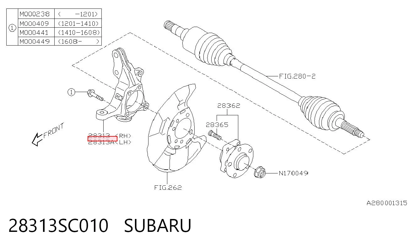 28313SC010 Subaru Czop (zwrotnica) przedni lewy