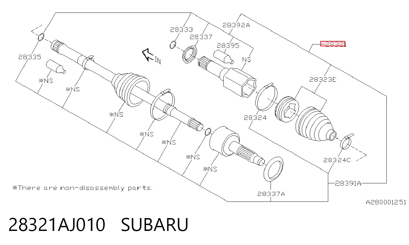 28321AJ010 Subaru Półoś napędowa przednia