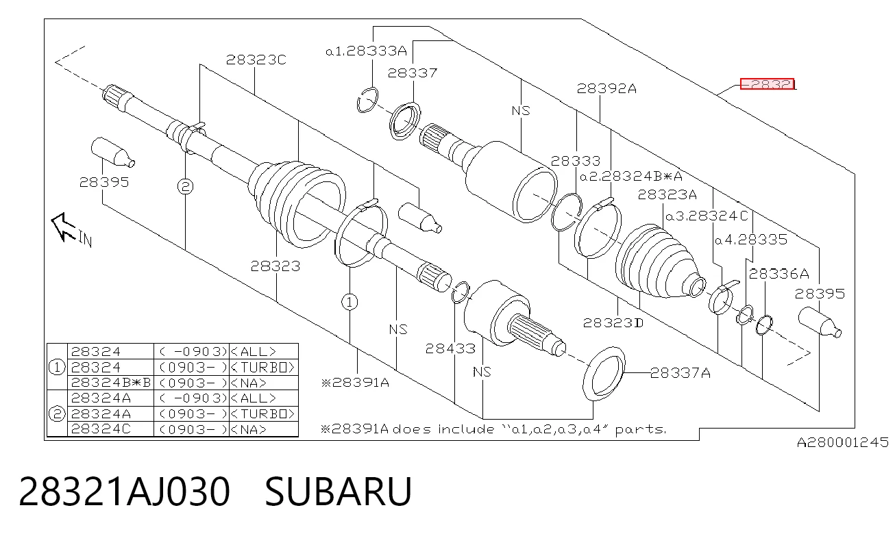28321AJ030 Subaru Półoś napędowa przednia