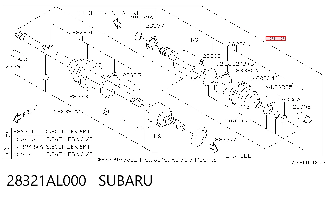 28321AL000 Subaru Półoś napędowa przednia