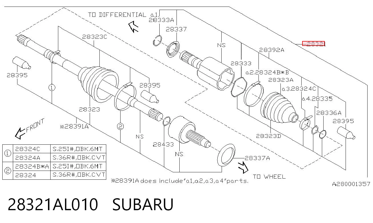 28321AL010 Subaru Półoś napędowa przednia