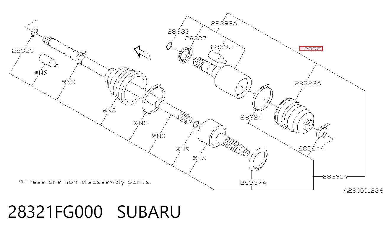 28321FG000 Subaru Półoś napędowa przednia