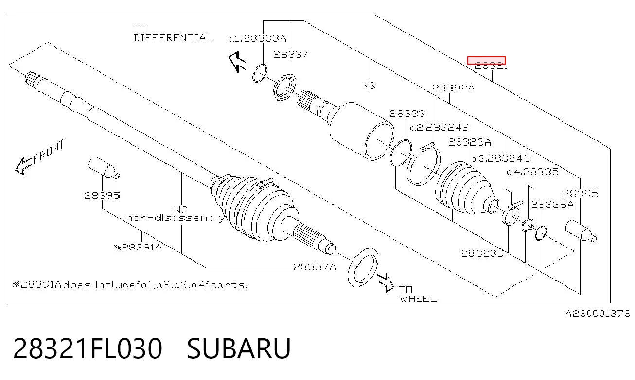 28321FL030 Subaru Półoś napędowa przednia