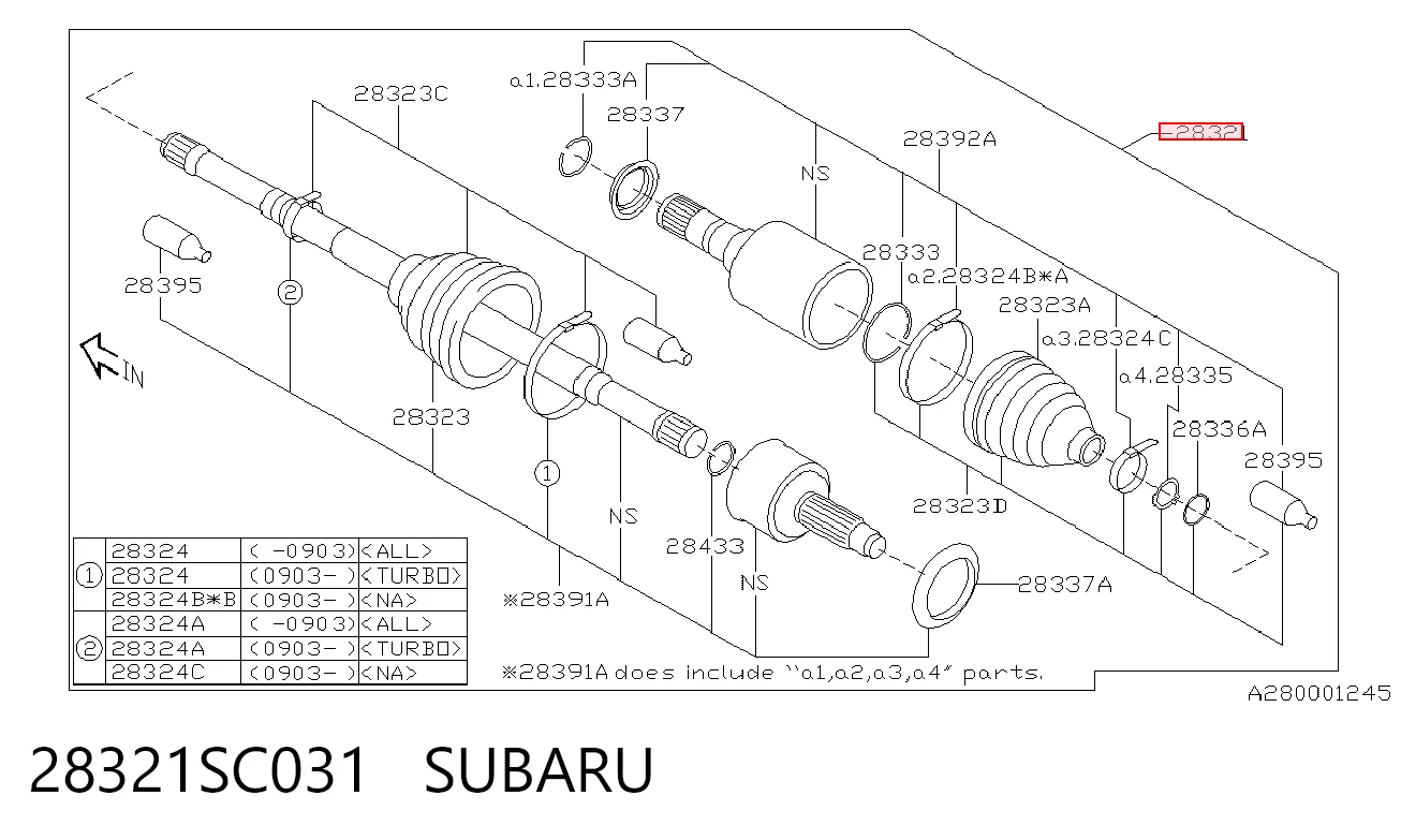 28321SC031 Subaru Półoś napędowa przednia
