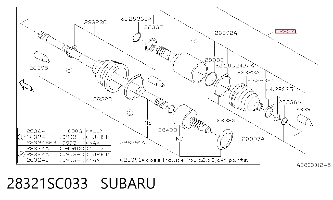 28321SC033 Subaru Półoś napędowa przednia