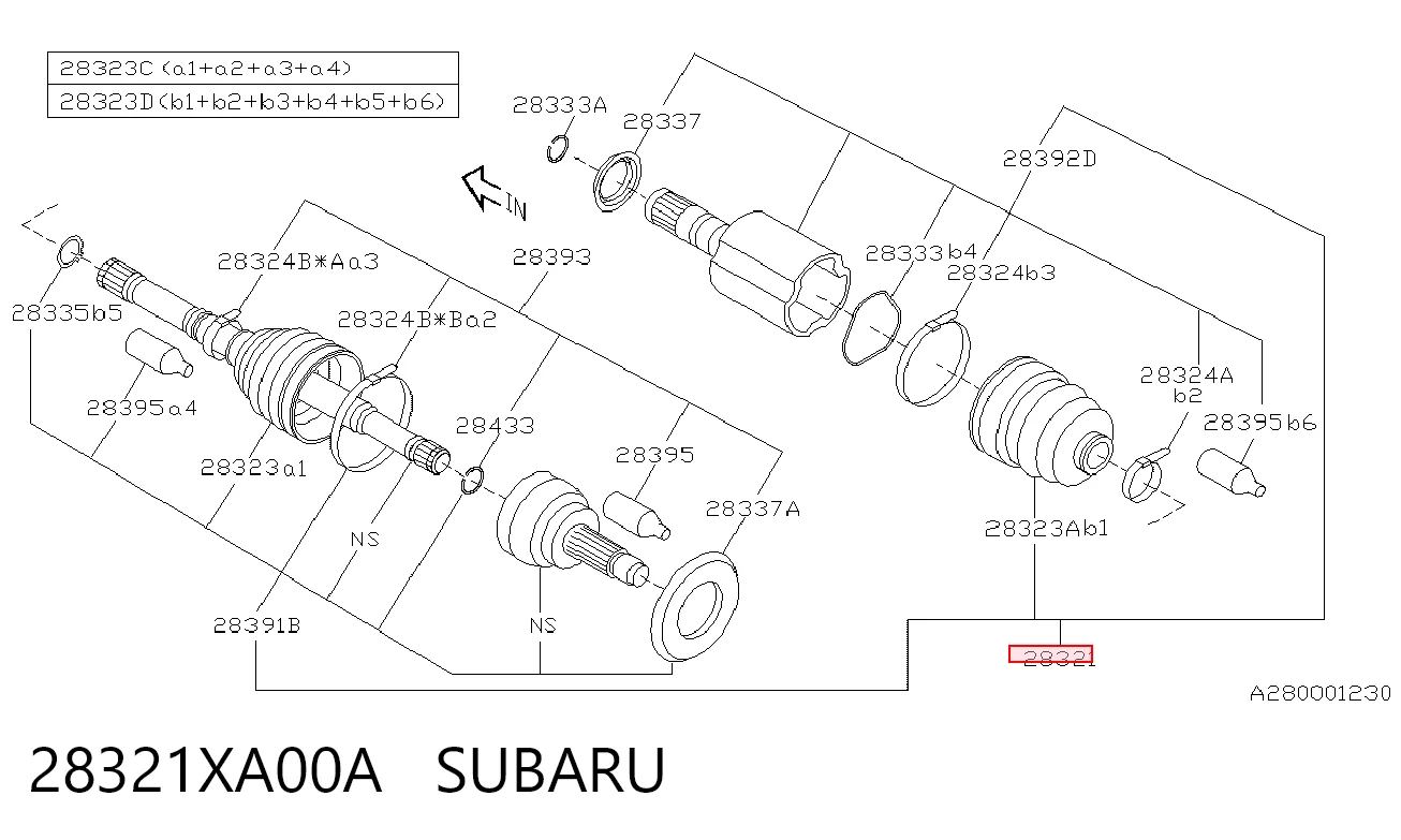 28321XA00A Subaru Półoś napędowa przednia