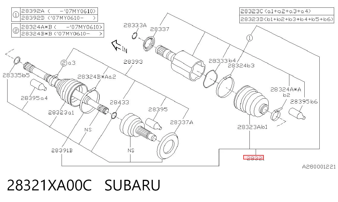 Do koszyka Półoś napędowa przednia Subaru Tribeca B9 