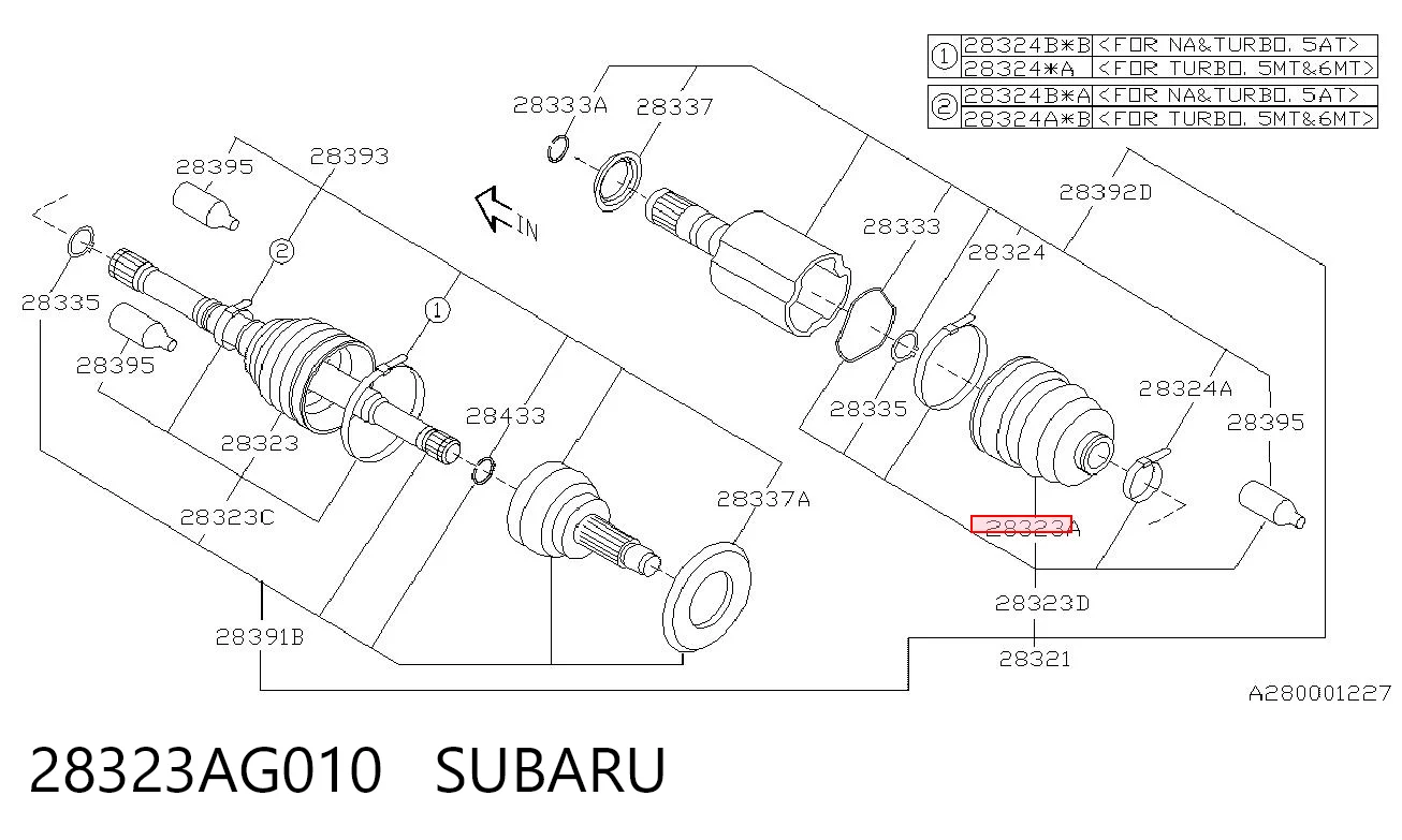 28323AG010 Subaru Osłona przegubu homokinetycznego półosi przedniej wewnętrzna