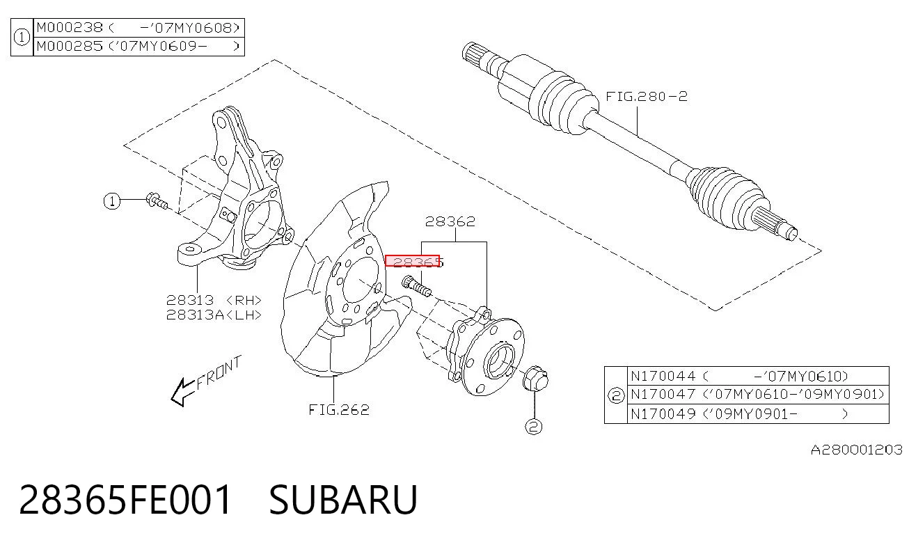28365FE001 Subaru Śruba piasty