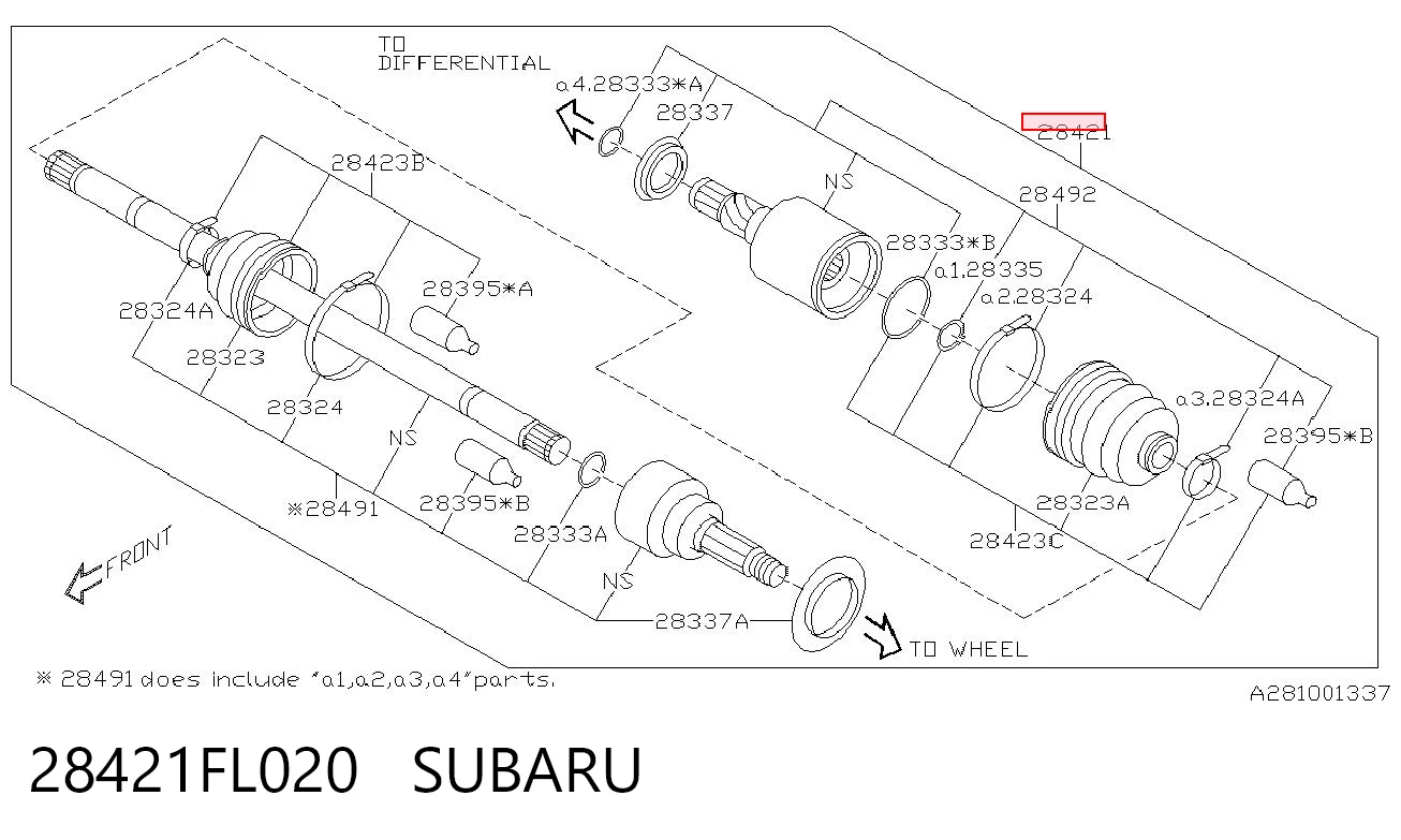 28421FL020 Subaru Półoś tylna