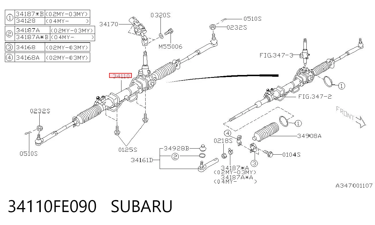 34110FE090 Subaru Listwa kierownicza (maglownica)