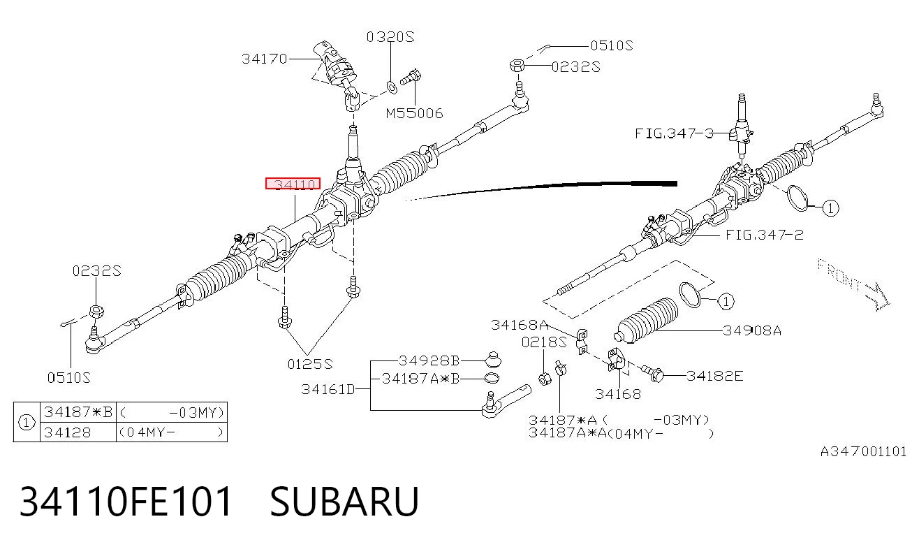 34110FE101 Subaru Listwa kierownicza (maglownica)