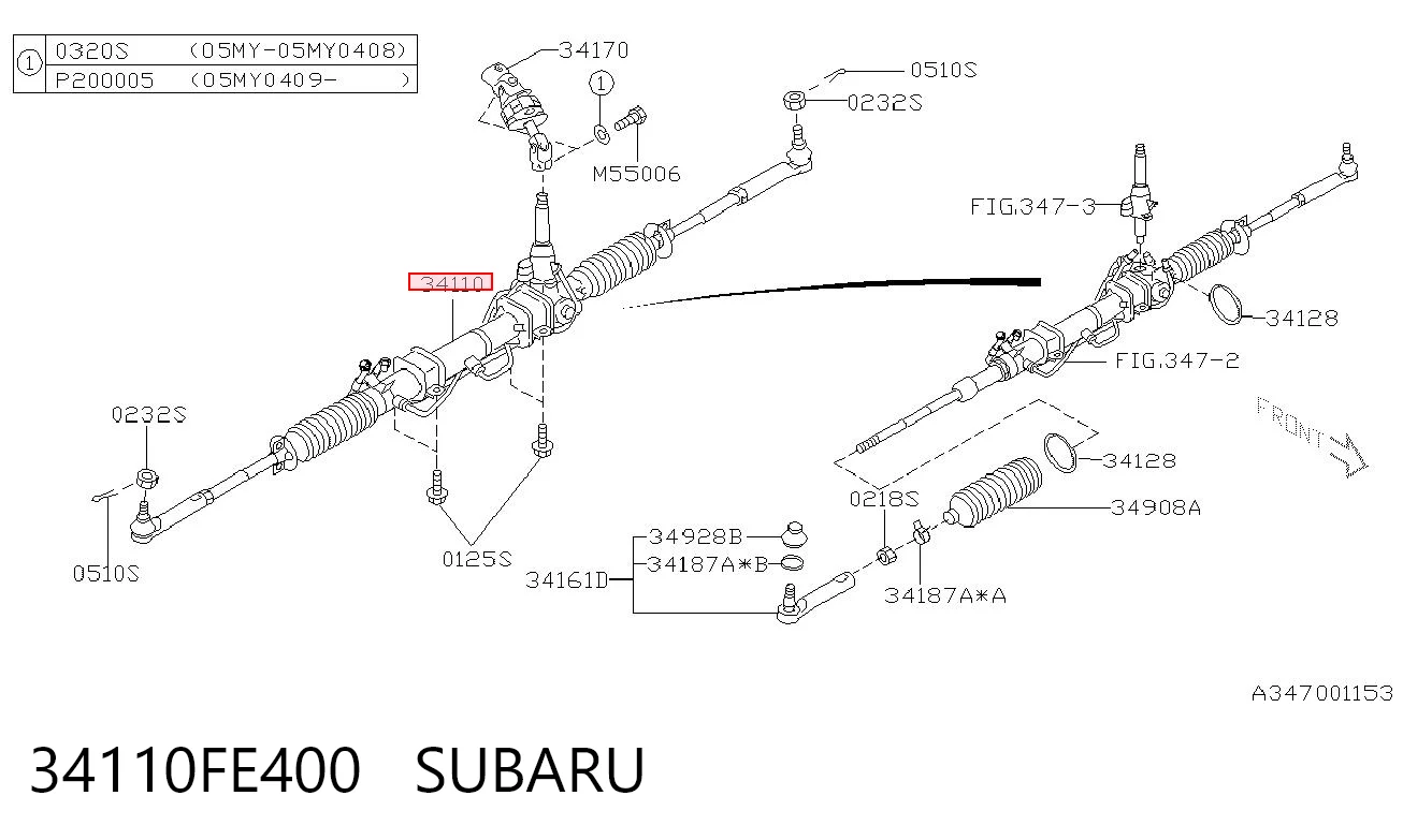 34110FE400 Subaru Listwa kierownicza (maglownica)