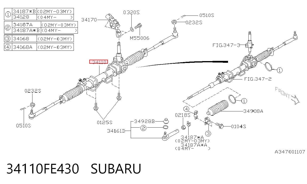 34110FE430 Subaru Listwa kierownicza (maglownica)