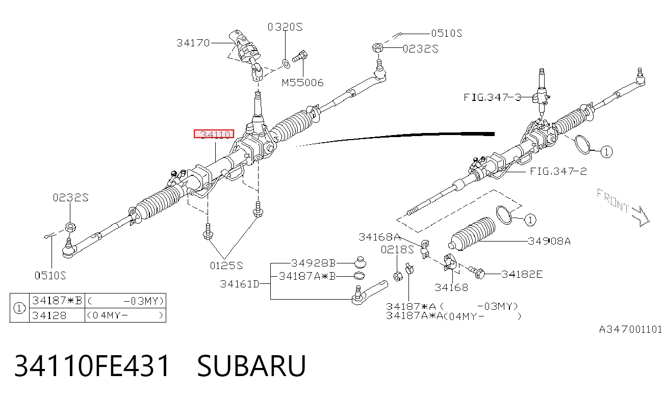 34110FE431 Subaru Listwa kierownicza (maglownica)
