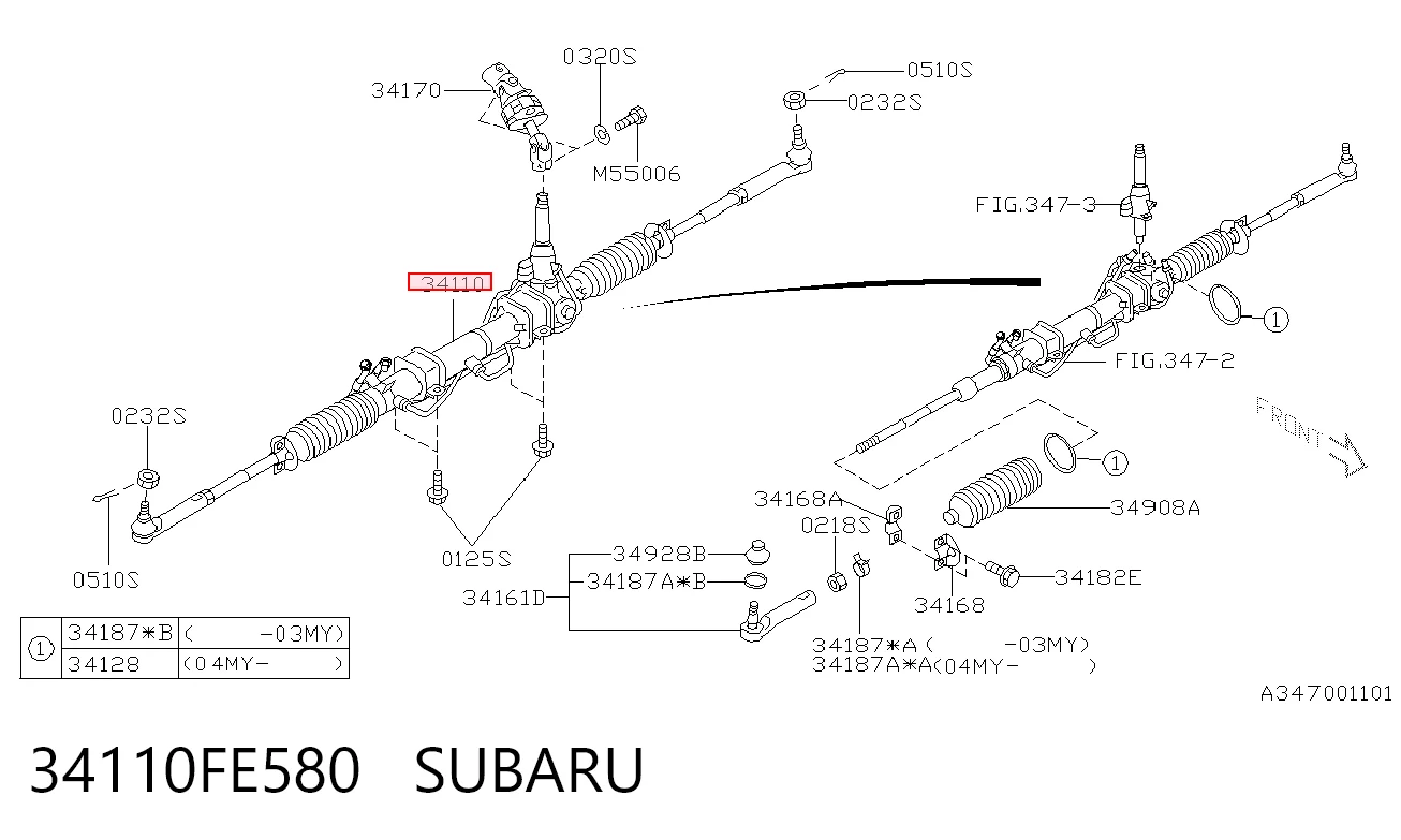 34110FE580 Subaru Listwa kierownicza (maglownica)