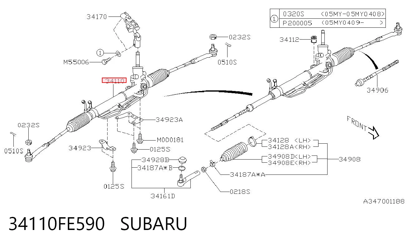 34110FE590 Subaru Listwa kierownicza (maglownica)