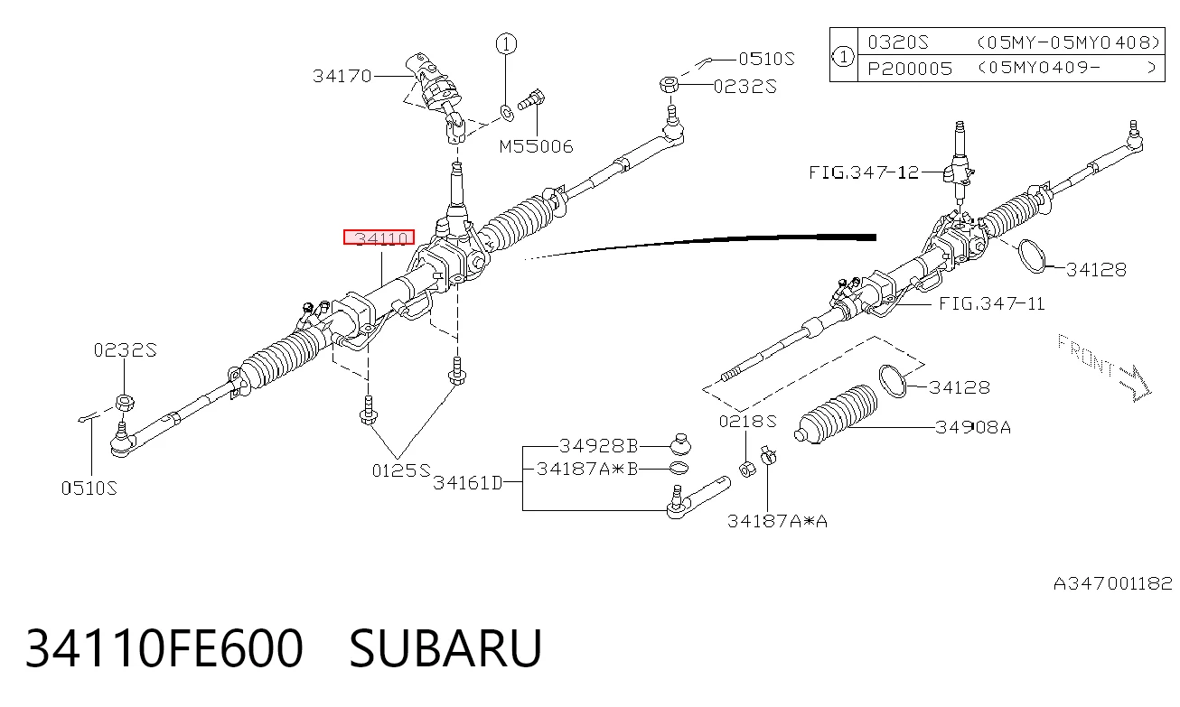 34110FE600 Subaru Listwa kierownicza (maglownica)