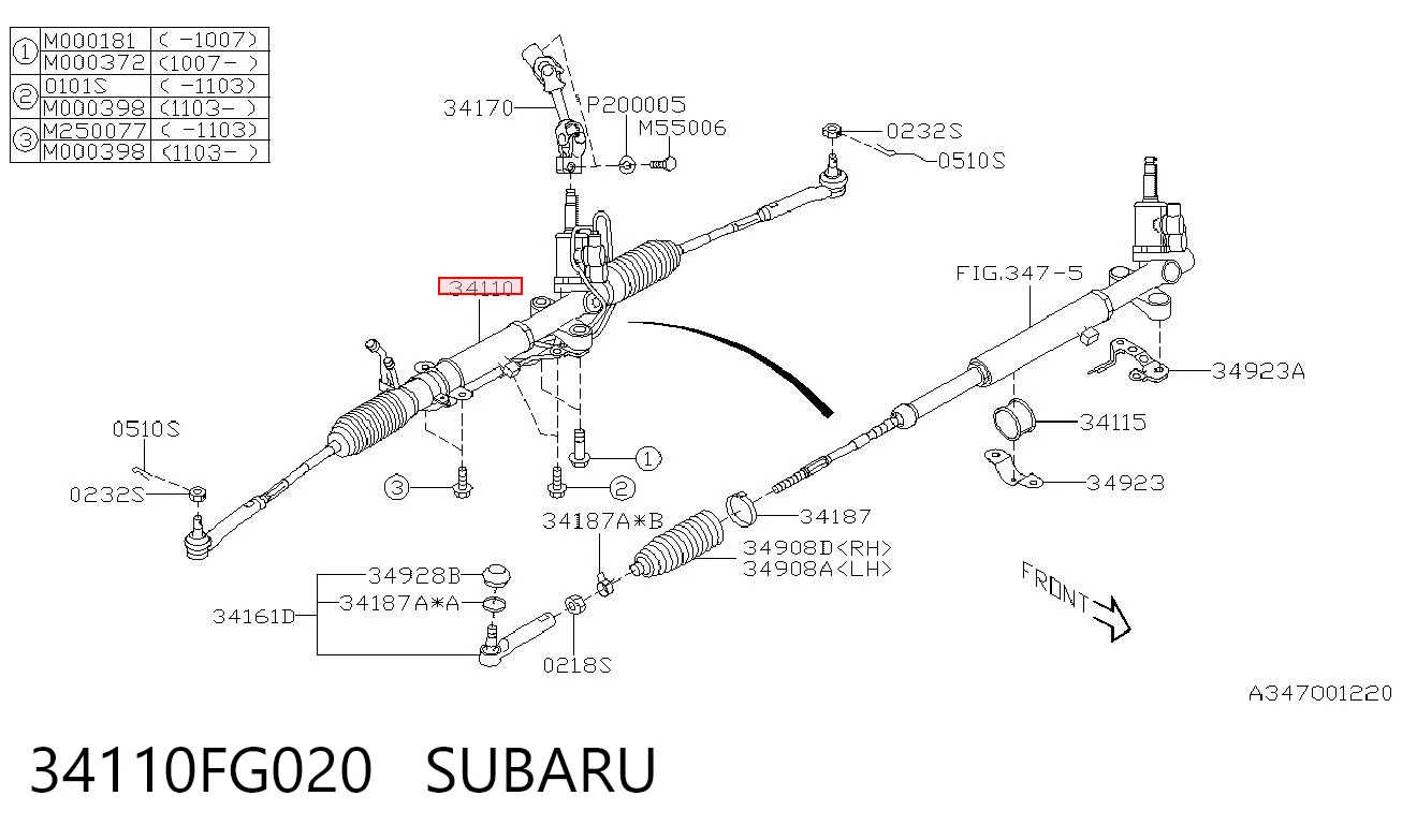 34110FG020 Subaru Listwa kierownicza (maglownica)