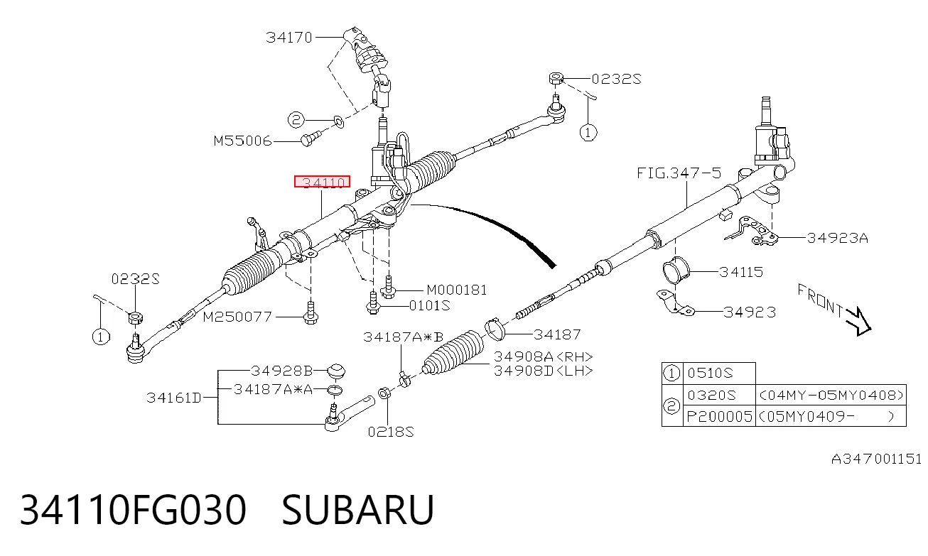 34110FG030 Subaru Listwa kierownicza (maglownica)