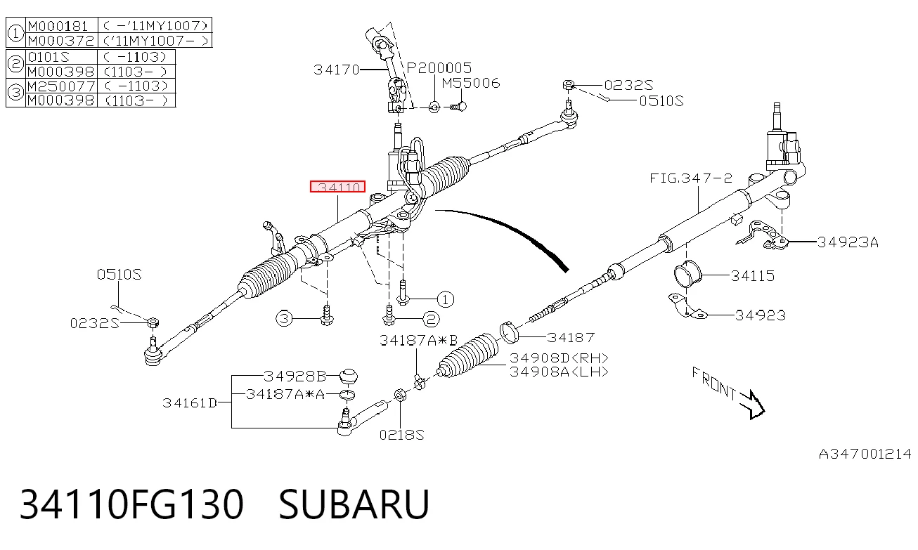 34110FG130 Subaru Listwa kierownicza (maglownica)
