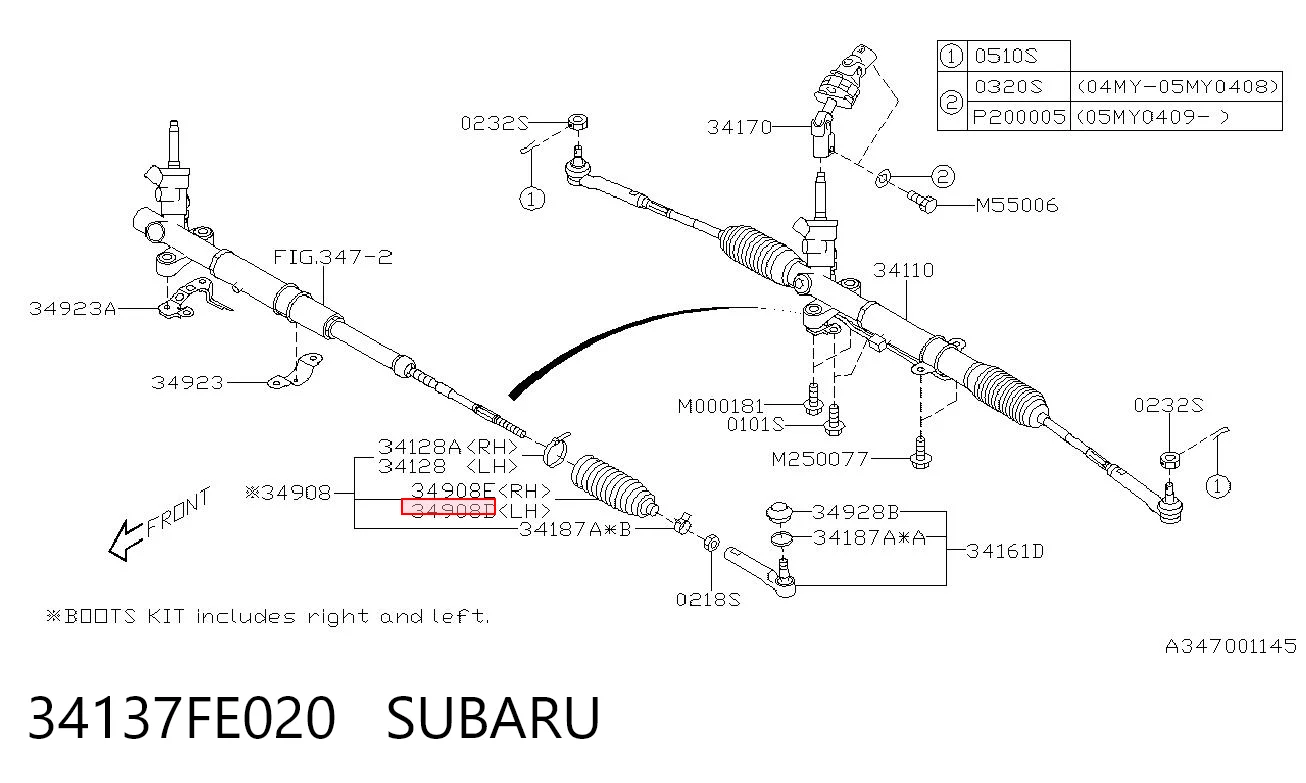 34137FE020 Subaru Osłona przekładni kierowniczej (maglownicy) prawa