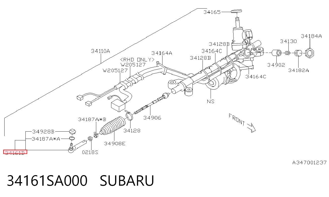 34161SA000 Subaru Końcówka drążka kierowniczego zewnętrzna