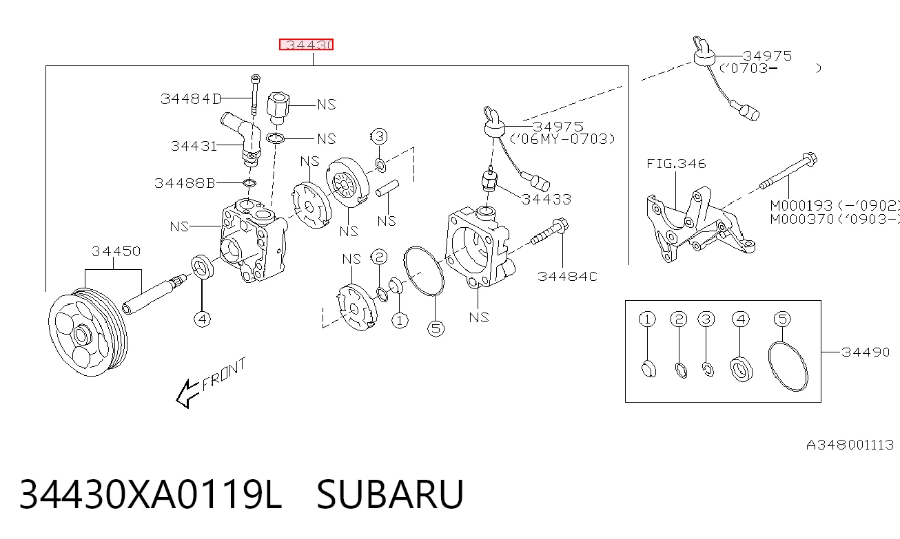 34430XA0119L Subaru Pompa wspomagania hydraulicznego kierownicy