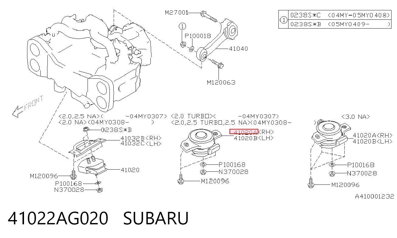 41022AG020 Subaru Poduszka (podpora) silnika prawa