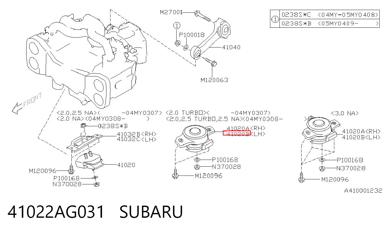 Poduszka (podpora) silnika lewa do Subaru Legacy IV B13