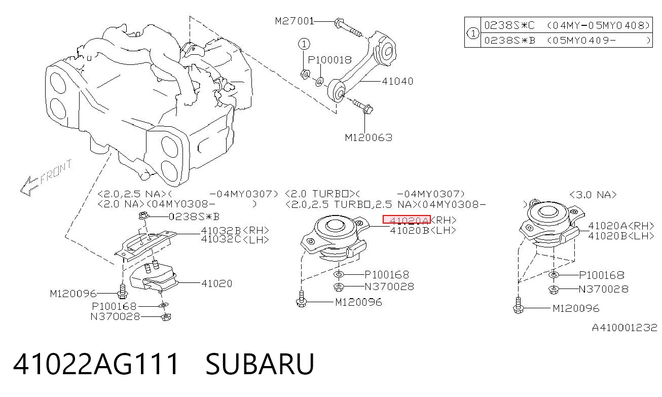 41022AG111 Subaru Poduszka (podpora) silnika prawa