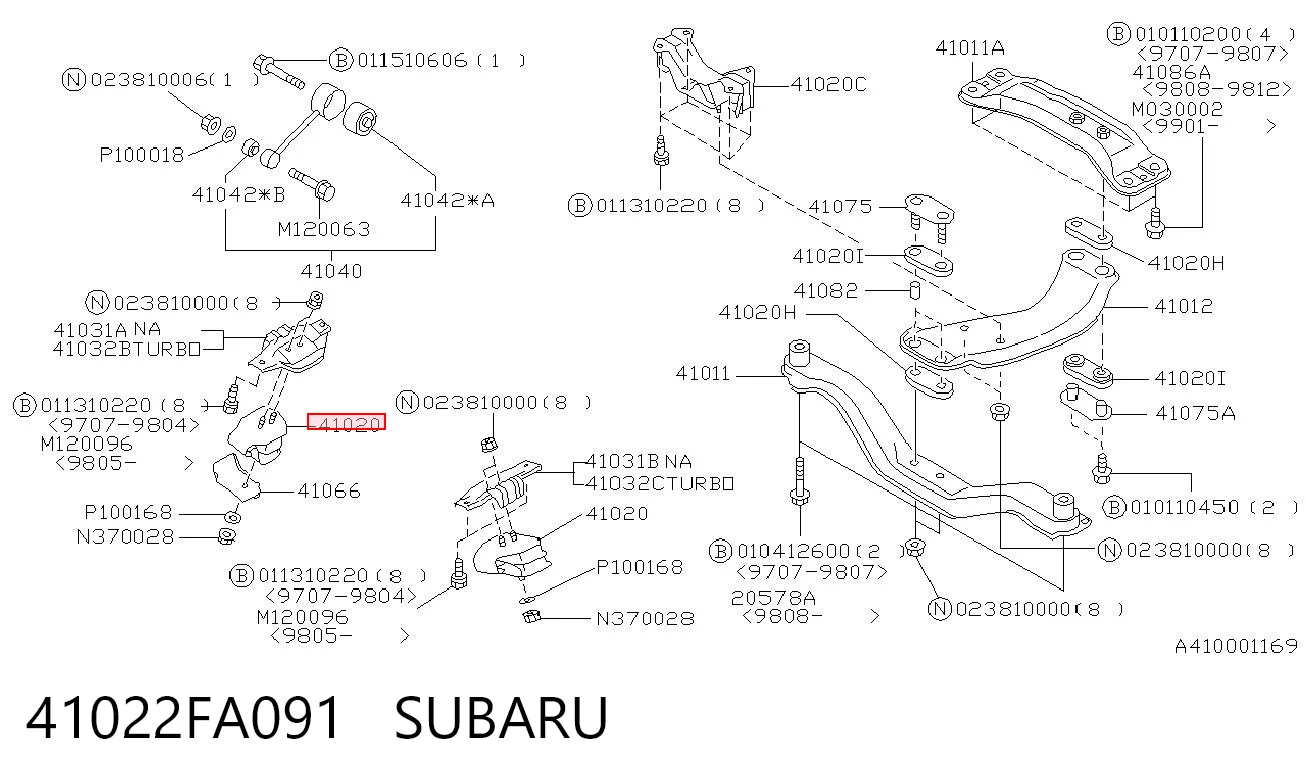 41022FA091 Subaru Poduszka (podpora) silnika lewa/prawa