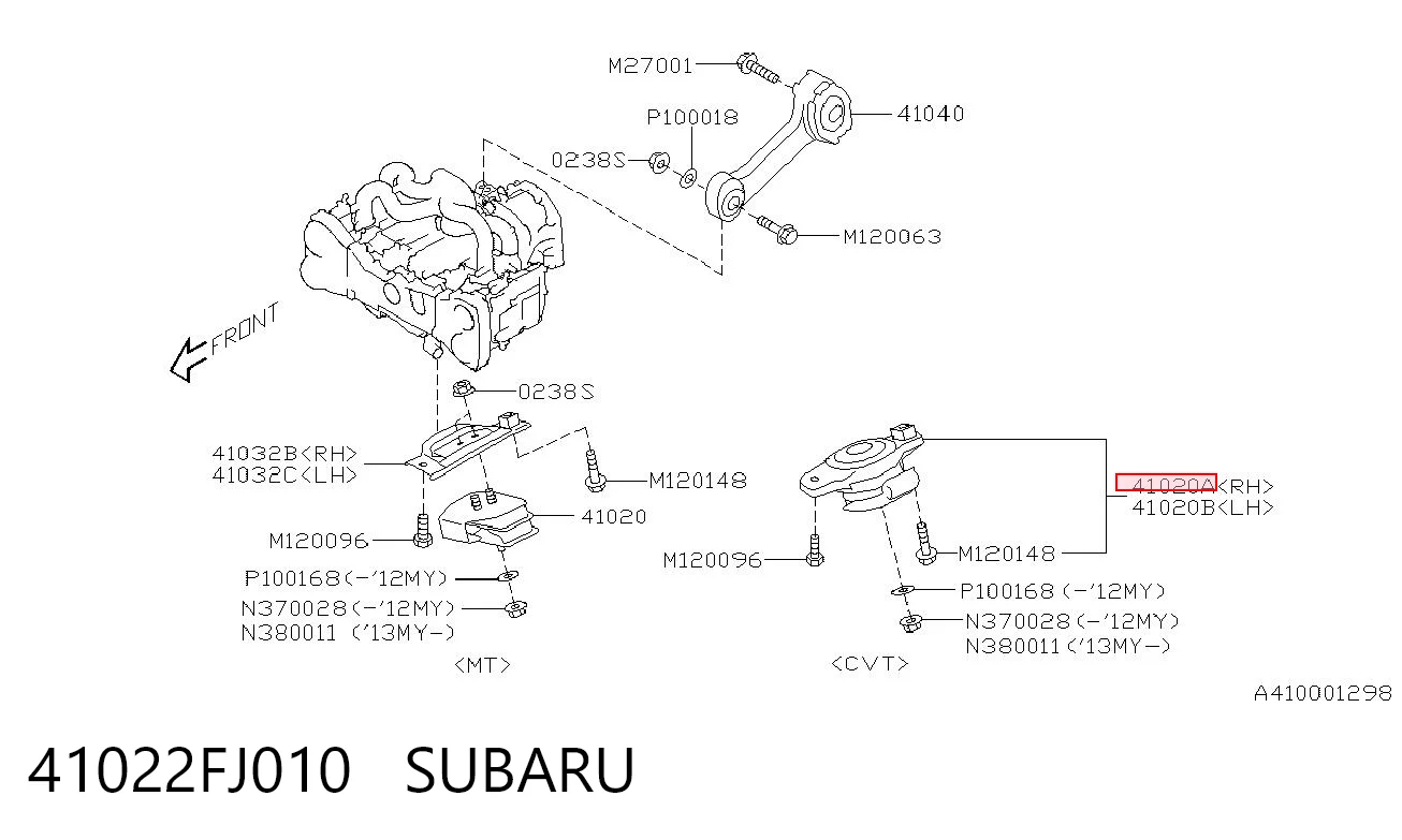41022FJ010 Subaru Poduszka (podpora) silnika prawa