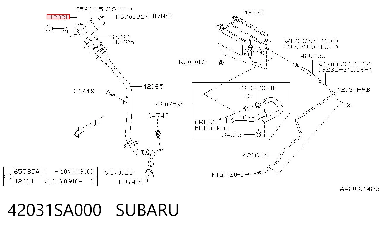 42031SA000 Subaru Korek wlewu paliwa