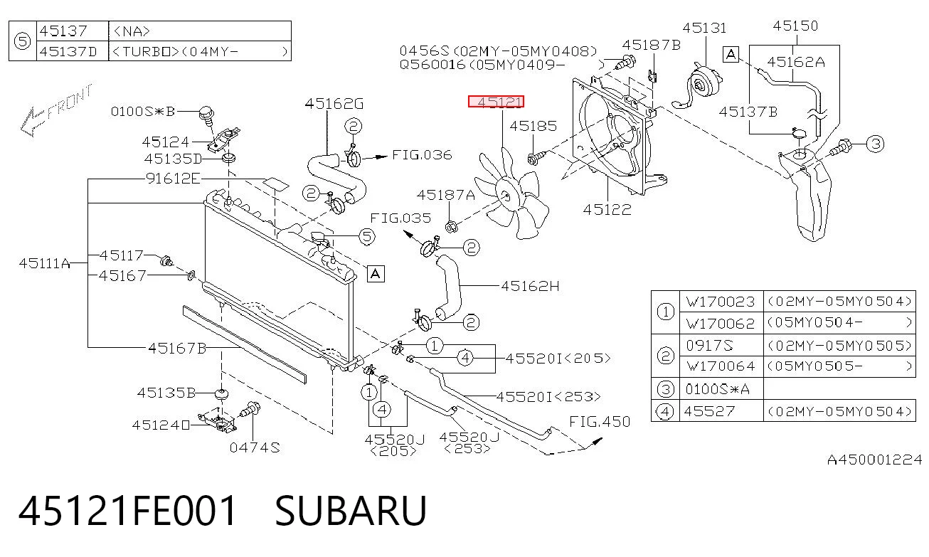 45121FE001 Subaru Wentylator (wirnik) chłodnicy lewy