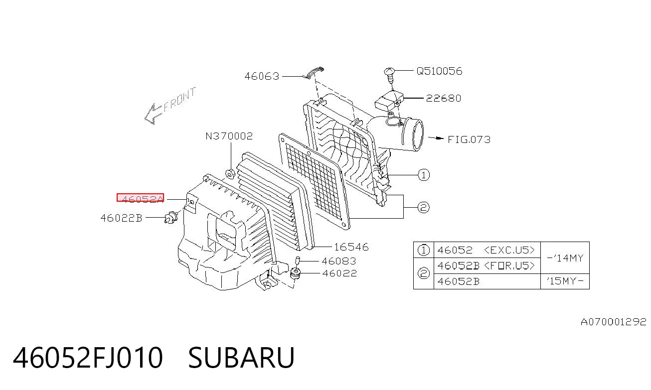 46052FJ010 Subaru Obudowa filtra powietrza dolna część
