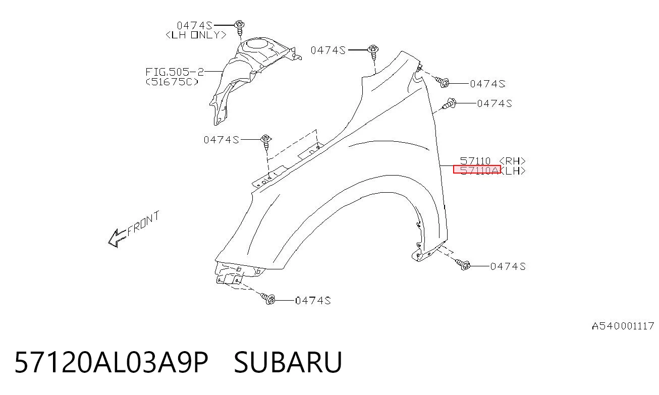 57120AL03A9P Subaru Błotnik przedni lewy