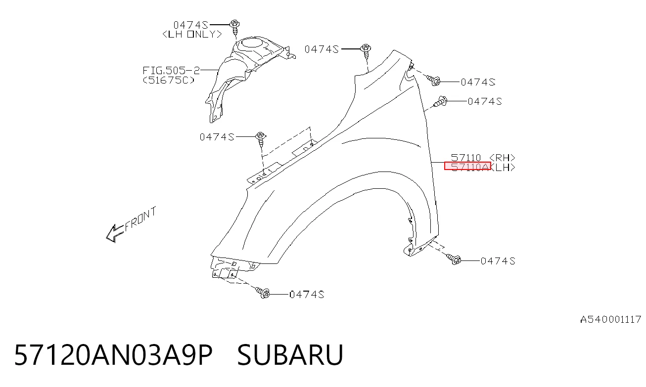 57120AN03A9P Subaru Błotnik przedni lewy