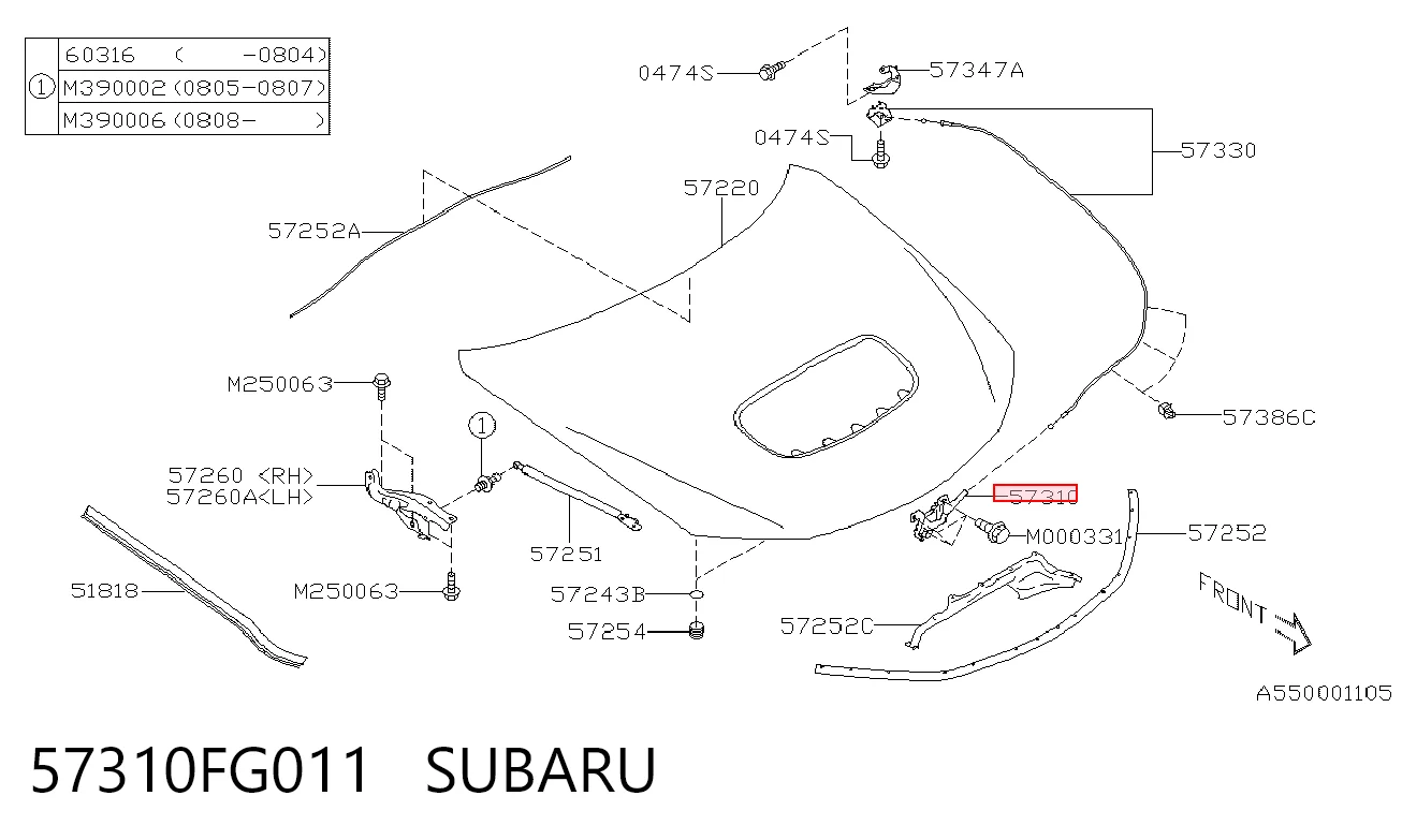 Do koszyka Zamek maski Subaru Impreza III GH